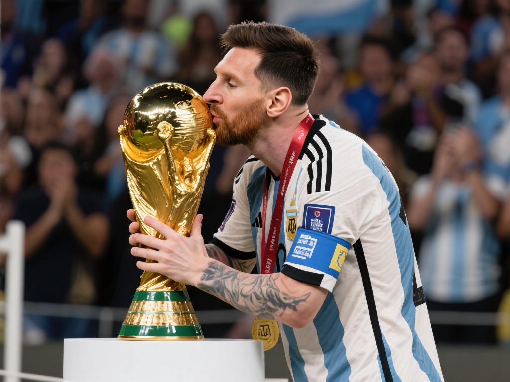 梅西出席活动再捧大力神杯,深情一吻致敬辉煌 如今,站在活动现场的他再次轻触奖杯,温柔